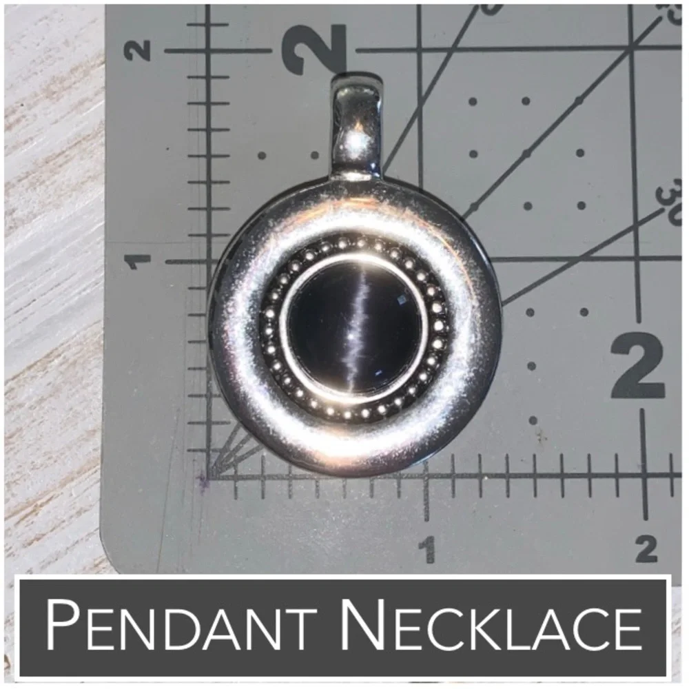 5-Strand Pendant Necklace,‎ Silver-tone Pendant Inlaid Black Stone & Bead Detail